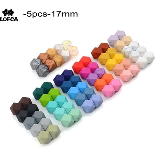 LOFCA 5pcs Silicone Beads 17mm Hexagon BPA Free Food Grade Silicone Baby Teething Toy Baby Teether Nursing Pacifier Clip Necklac