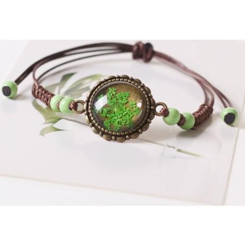 Fashion Dried Flowers Charm Bracelet For Women Girls Hand-Woven Adjustable Luxury Bangles Jewelry Accessories Gift For Lover