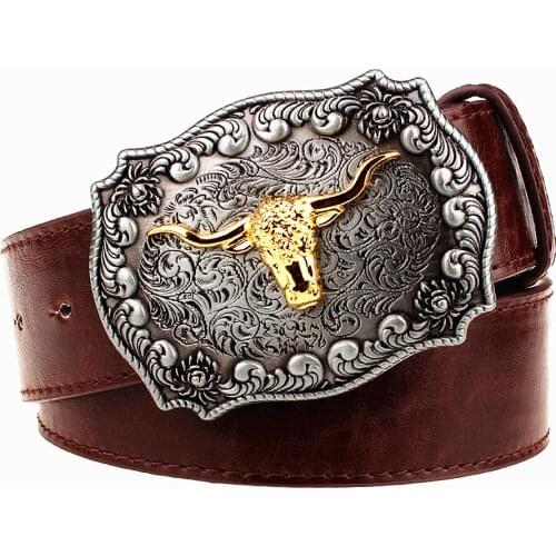 Fashion Mens leather belt bull metal buckle Golden Bull Tau belts punk rock style trend Apparel Accessories women belt