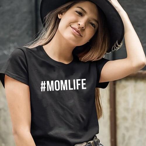 #MOMLIFE Letters Print Women Tshirt Casual Cloth O-Neck Female T Shirt Lady Yong Girl Top Tee T Shirts