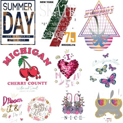 Cartoon Flower Patches For Clothing DIY Washable T-shirt Patches Iron On Heat Transfers Letter Thermal Sticker On Clothes