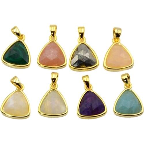 Nature triangle pendant Gold Bezel Charm faceted Gem stone link beads amethysts malachite quartz bracelet Jewelry findings