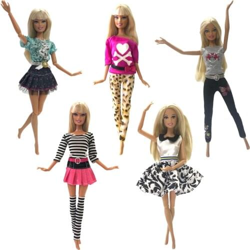 NK 5 Pcs Newest Doll Noble Dress Beautiful Casual ClothesTop Fashion Dress For Barbie Doll Accessories Best Gift 026A