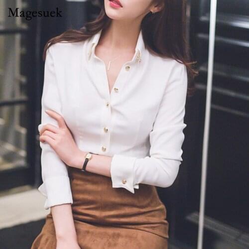 Autumn 2021 New Korean Office Lady Elegant Slim Tops Casual Simple White Shirt Women Vogor Sean Women Blouse Camisas Mujer 12300