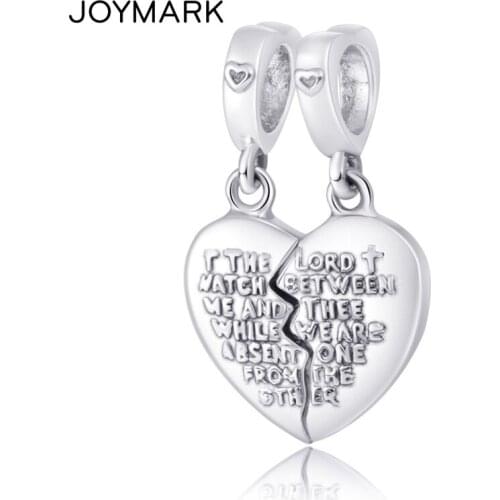 A Pair of Heart Pendant Sterling Silver Dangle Beads 925 Silver Charm Beads DIY Jewelry Accessories For Couple Valentine Gift