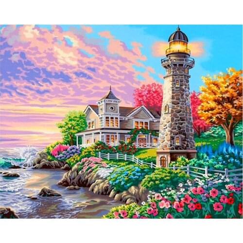 Lighthouse Landscape Painting By Diamonds Drawing On Canvas HandPainted Art Gift DIY House Picture Kits Home Decor