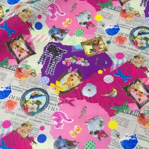 Half-Meter Japanese Patchwork Quilt fabric Tilda Cloth Cotton Fabric Animal Collage Purple