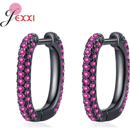 Luxury Cubic Zircon Rhinestone Rectangle Hoop Earrings Micro Paved Cubic Zircon Earrings 925 Sterling Silver Jewelry for Women