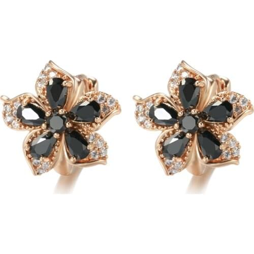 Gulkina New 585 Rose Gold Black Cut Natural Zircon Earrings Charms Loops Mosaic Crystal Hoops Earring For Women Fine Jewelry
