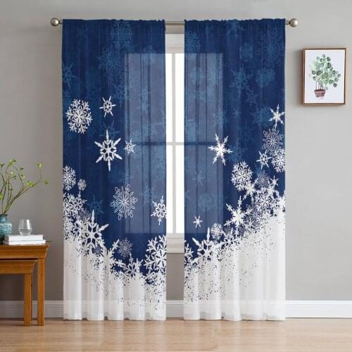 Snowflake Geometric Blue Tulle Curtains For Living Room Sheer Curtain Bedroom Voile Decorative Window Treatments