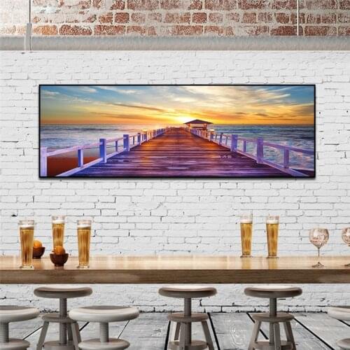 Modern Landscape Diamond Painting Picture Of Rhinestone 5D Diy Diamond Embroidery Bridge Sunset Ocean Mosaic Wall StickerZP-4276