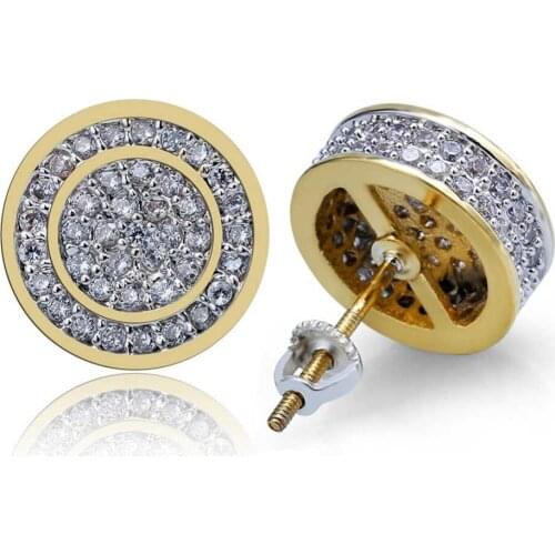 HipHop Iced Out Shining Gold Silver Color Round Stud Earrings For Women Men Fashion AAA Cubic Zircon Earrings Jewelry