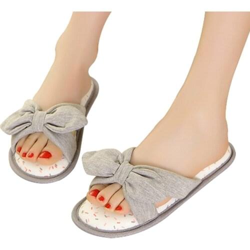 Candy Colors Warm Home Slippers Women Bedroom Winter Slippers Women Cartoon Bowtie Indoor Slippers Cotton Floor Home Flax Shoes