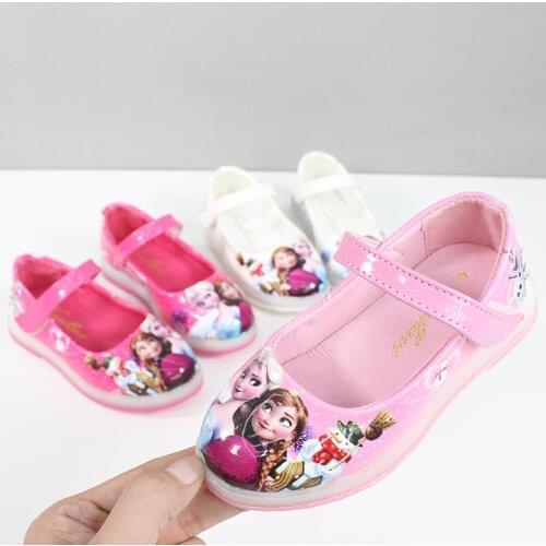 Disney childrens cartoon frozen princess girl non-slip soft sole flat leather shoes shiny party show leather shoes casual shoes