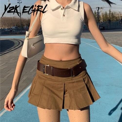 Y2K EGIRL Indie Aesthetics Low Waist Pleated Skirts 90s Fashion Cute A-line Brown Skirt Y2K Vintage Streetwear Micro Bottoms