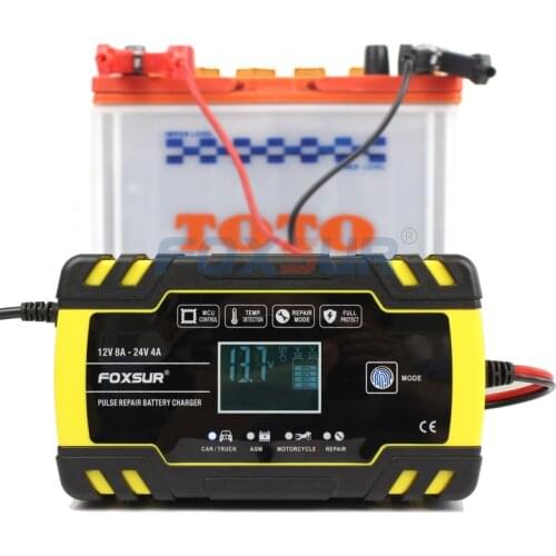 FOXSUR 12V 24V 8A Automatic Smart Battery Charger, 3-stage smart Battery Charger, Car Battery Charger for GEL WET AGM Battery