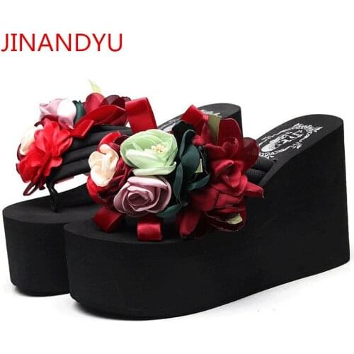 Big Size Wedge Slipper Platform Shoes Women Flip Flops High Heels Slippers New Flower Woman Slippers Sandalias Plataforma Mujer