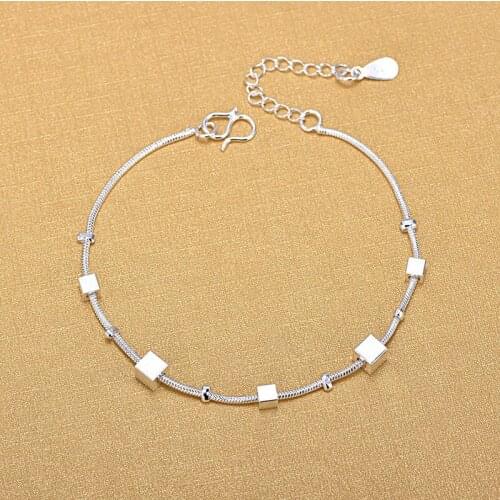 High Quality 925 Sterling Silver Cube Strand Snake Chain Bracelets For Women Fashion Jewelry 2018