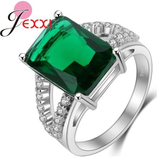 Wholesale New Dark Green Rectangle Cubic Zirconia V Shape Rhinestone High Quality 925 Sterling Silver Rings For Ladies