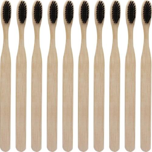 1/10pcs Environmental Bamboo Charcoal Toothbrush For Oral Health Low Carbon Medium Portable Soft Bristle Wood Handle Toothbrush