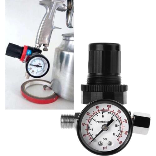 1PC 1/4" Air Pressure Regulator Reducer 12Bar 180 PSI Spray Gun Pressure Valve Gauge