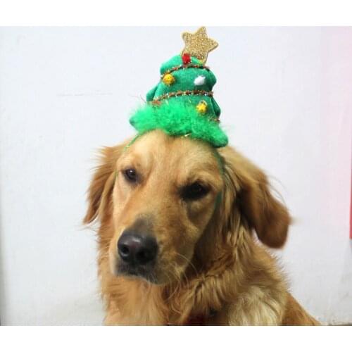2 Size Short Plush Adjustable Cute Green Merry Christmas Tree Pet Cat Dog Christmas Hairpin Hair Hoop Hat Party Decor