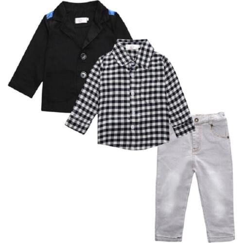 2017 Autumn Baby Boy Jean Clothes 3-Pieces Sets Children Jacket + Shirt + Jean Pant Suit Boys Outfits Kids Clothing Coat Trouser