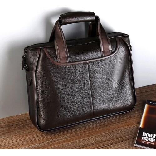 2020 New Designer Brand Genuine Cow Leather Mens Briefcase Fashion Solid Color Mens Shoulder Bag Business Laptop Bag