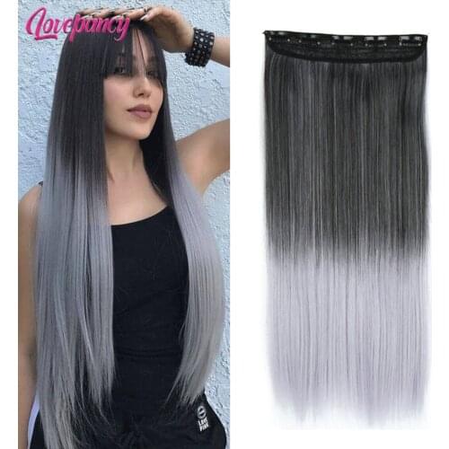 22inch Long Straight Women Clip in Hair Extensions Black Brown High Tempreture Synthetic Hair Piece Eunice Hair