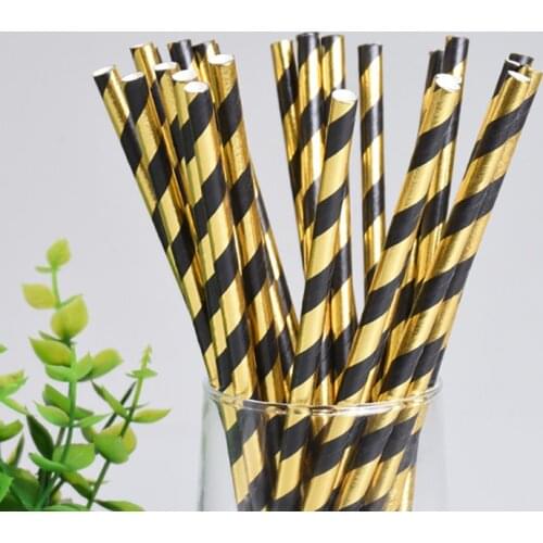 25PCS Black and gold striped straw festival wedding graduation season party supplies