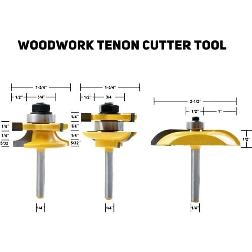 3pcs 1/4" Shank Carbide Tipped Router Bits Rail Woodworking Milling Cutter Set For Door Drawer or other woodworking Power Tools