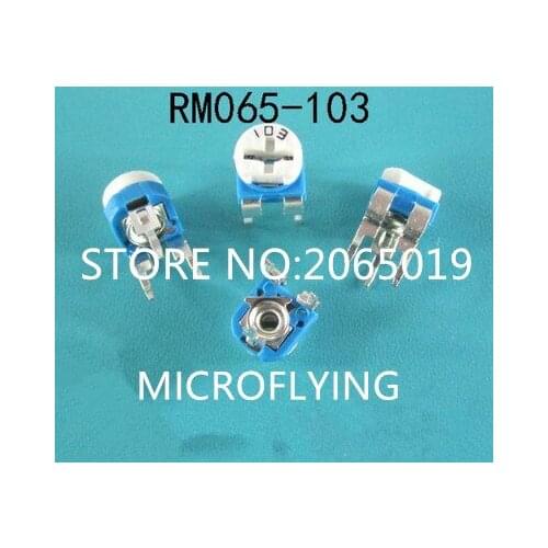 50PCS RM065 10K Blue and white adjustable resistance Horizontal potentiometer RM065-103