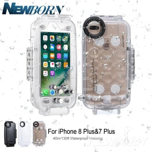 For iPhone 8 Plus Case 40m/130ft Underwater Camera Housing Photo Taking Waterproof Diving Case Cover for Apple iPhone 7 plus
