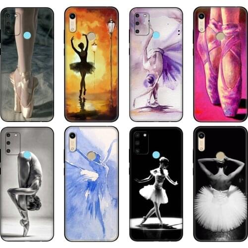 Black tpu Case For Honor 8a Prime 8s 9 10X Lite 9A 9C 9X Premium Pro 9S Case Cover Ballet Ballerina Dancer Shoes