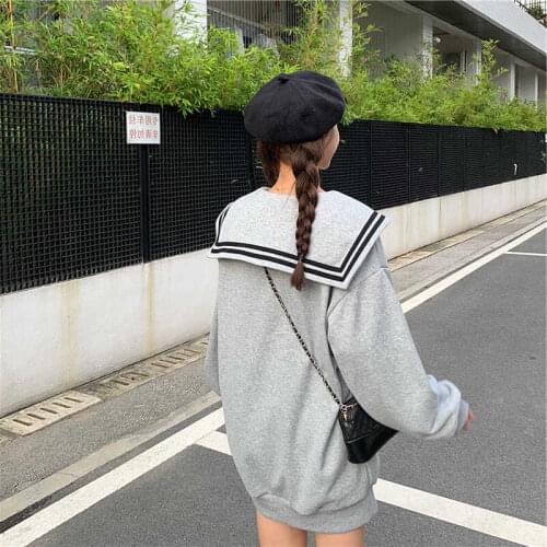 College Girlish Style Kawaii Hoodie Women Sailor Collar Sweatshirt Japanese Streetwear Soft Girl Fashion Oversized Sweatshirt