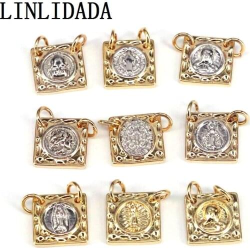 10Pcs, Engraved Square Pendant-Women Jesus Christ Mary Greek God Gold Jewelry Gift