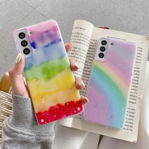 LOVECOM Glitter Gradient Rainbow Case For Samsung S20 FE S21 Plus A32 A72 A52 A51 A71 Note 20 10 Stars Sequin Soft Phone Cover