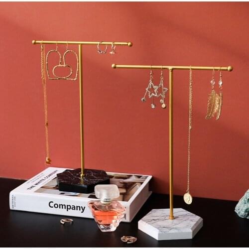 Fashion Wooden Bottom Gold T-shaped Earrings Ring Necklace Watch Jewelry Shelf Jewelry Stand Gewelry Display Set Counter Pendant