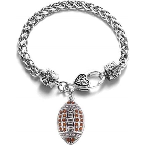 Custom Fashion Zinc Alloy Metal Crystal Football Sport Ball Pendant Wheat Chain Bracelets For Souvenirs