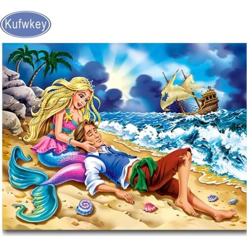 Cartoon couple diamond painting full drill squar round diamond embroidery sea beach 5d diamond mosaic of rhinestones pictures