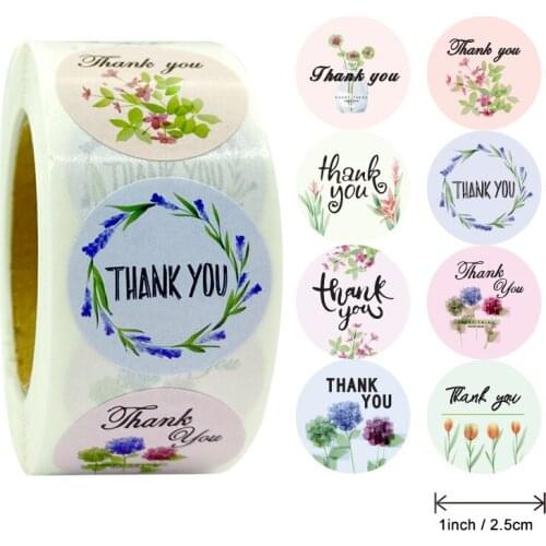 8 Styles 500Pcs/roll Floral Thank You Stickers 1 inch Round seal label handmade scrapbooking Envelope stationery sticker