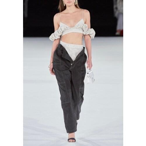 New 11.9 Autumn Winter Fashion Patchwork Loose Layered Straight Jeans Women High Waist Vintage Tapered Denim Pants