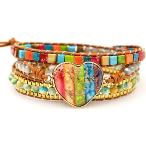 New Chakra Bracelets Multilayers Women Leather Wrap Bracelets Jaspers Beaded Cuff Bracelet Boho Jewelry Lovers Love Bracelet