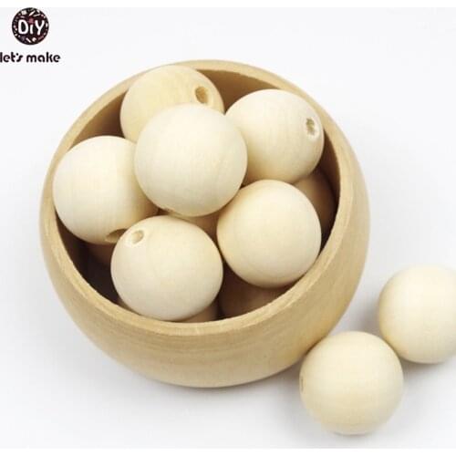 Lets Make Wooden Beads 12-20mm Round Natural Wooden Beads Unfinished 200 Pieces Baby Teether Wooden Teething Custom Name