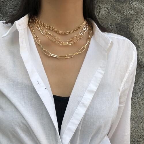New Vintage Boho Fashion Necklaces For Women Gold Silver Color Chain Multi-level Chains Of Two Sizes Necklace Jewelry Party Gift