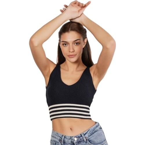 Sexy women crop tops 100% Organic Cotton Lycra Crop knitted bar Black Strap Bustier 2021 Summer Womens Crop Top топик женский
