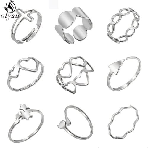 Silver Color Stainless Steel Couple Rings Women Men Personality Cross Heart Arrow Wave Star Round Finger Ring Party Jewelry Gift