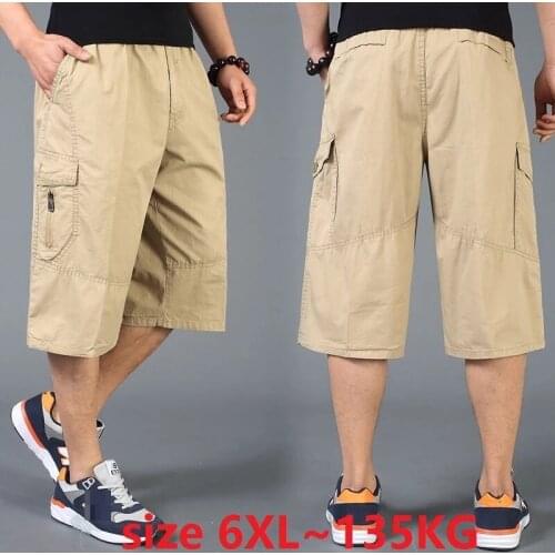 Plus size 6XL 135KG summer Men cargo shorts safari style cotton pockets shorts out door straight zipper loose khaki black shorts