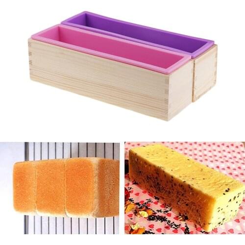 1200ML Silicone Soap Mold Rectangular Wooden Box with Flexible Liner Form Soap Making Tool Supplies Wooden Box Cake Decorating