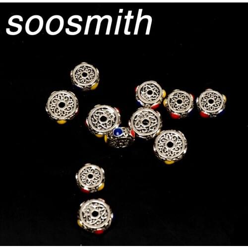 Soosmith 10Pcs/Bag 8mm 10mm Antique Metal Silver Spacer Beads Drip Oil Cap Loose Beads For Jewelry Making Diy Bracelet Pendant